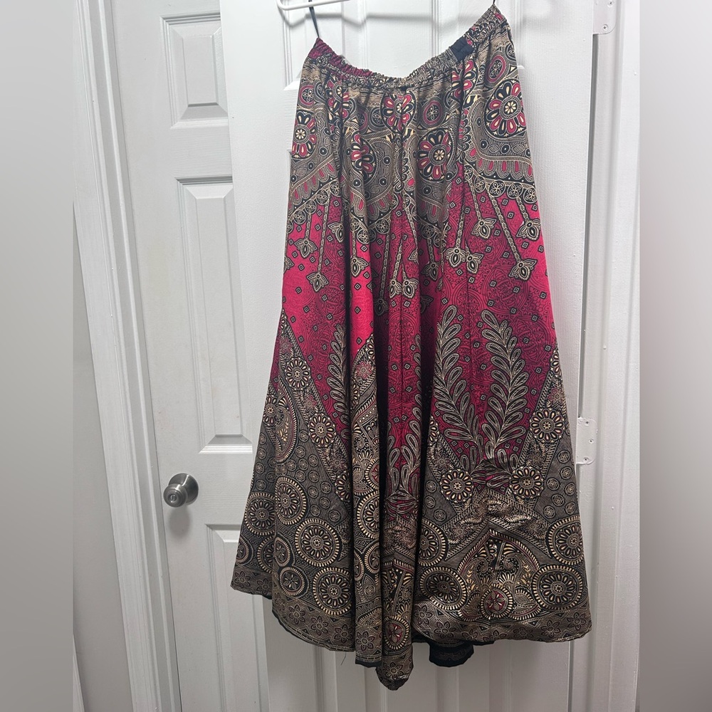 Bohemian Ethnic Red and Brown Midi Skirt